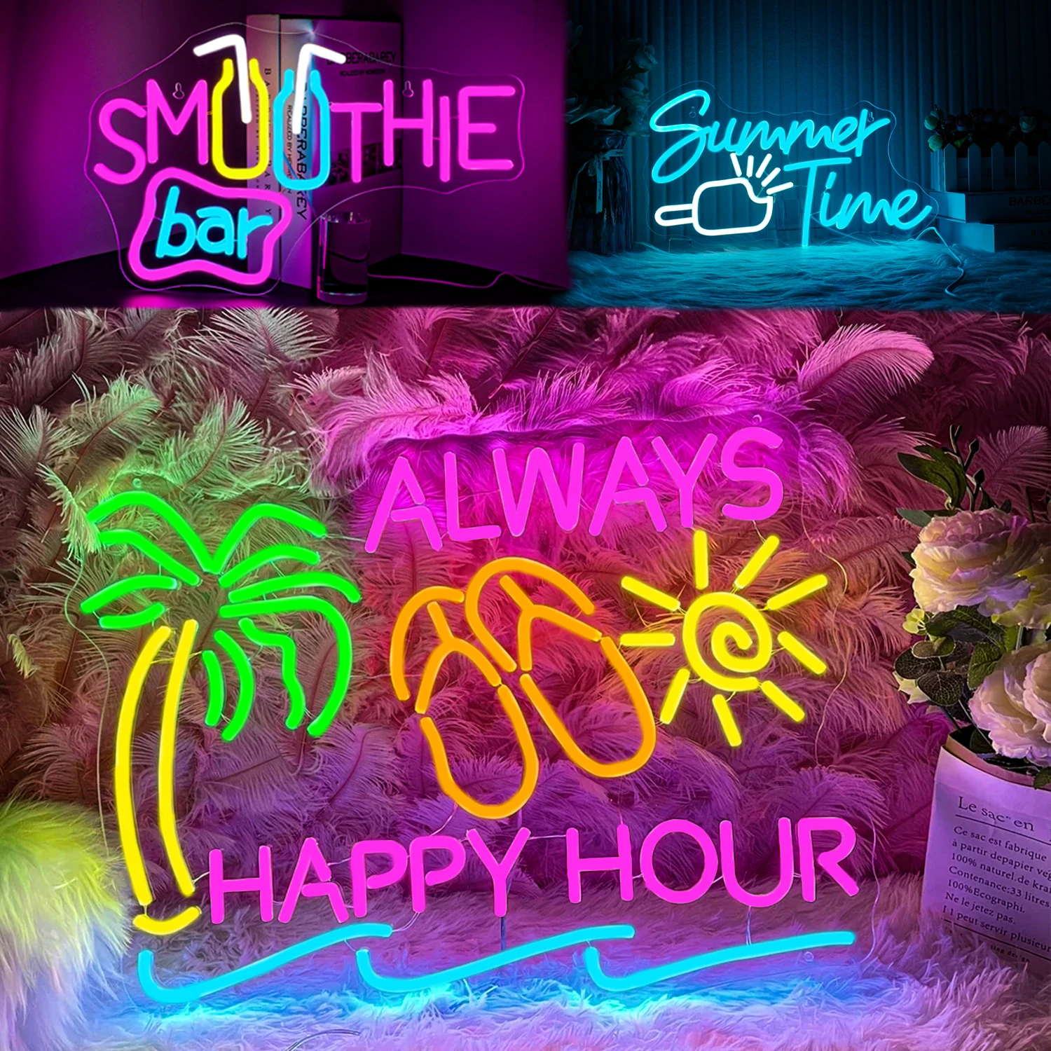 Summer Neon Sign Lets Party smoothie BAR LED neon light Night Light sala giochi camera da letto soggiorno, BAR,Club art Wall Decor Lamp