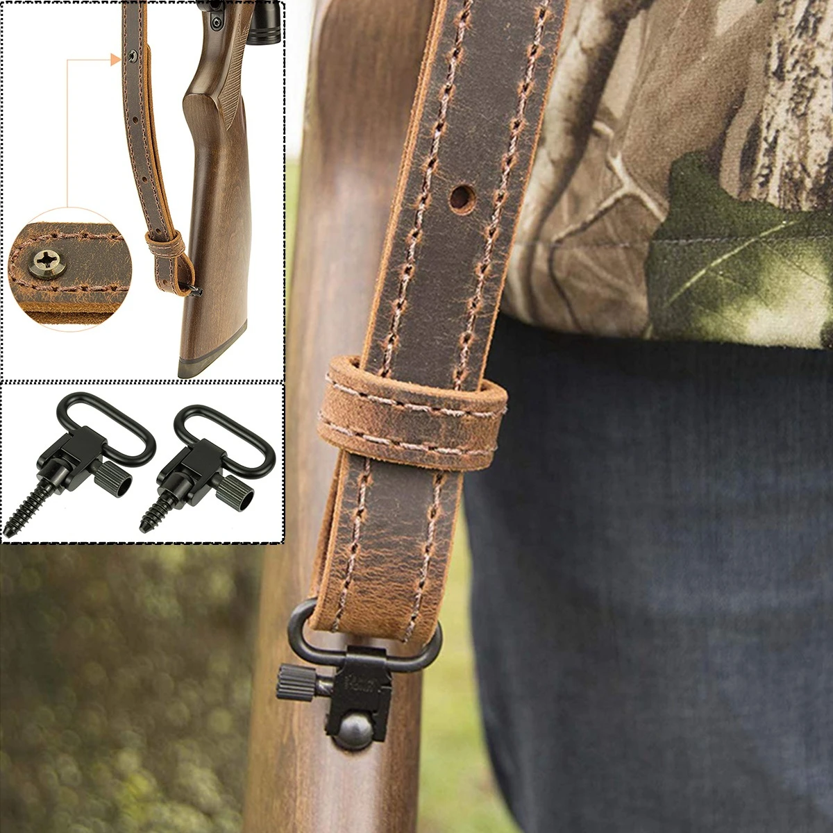 

Tactical Leather Sling Shoulder Belt Hunting Genuine Leather Hide Adjustable Bindings Strap For AR15 AK47 AK74 Accessories