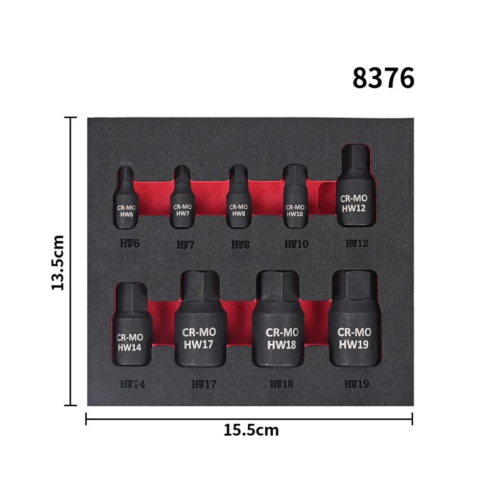 Durable High Quality New Practical Hex Bit Socket Socket 3/8 Tools 9Pcs/set Black Drive H10 H12 H17 H18 H19 H6