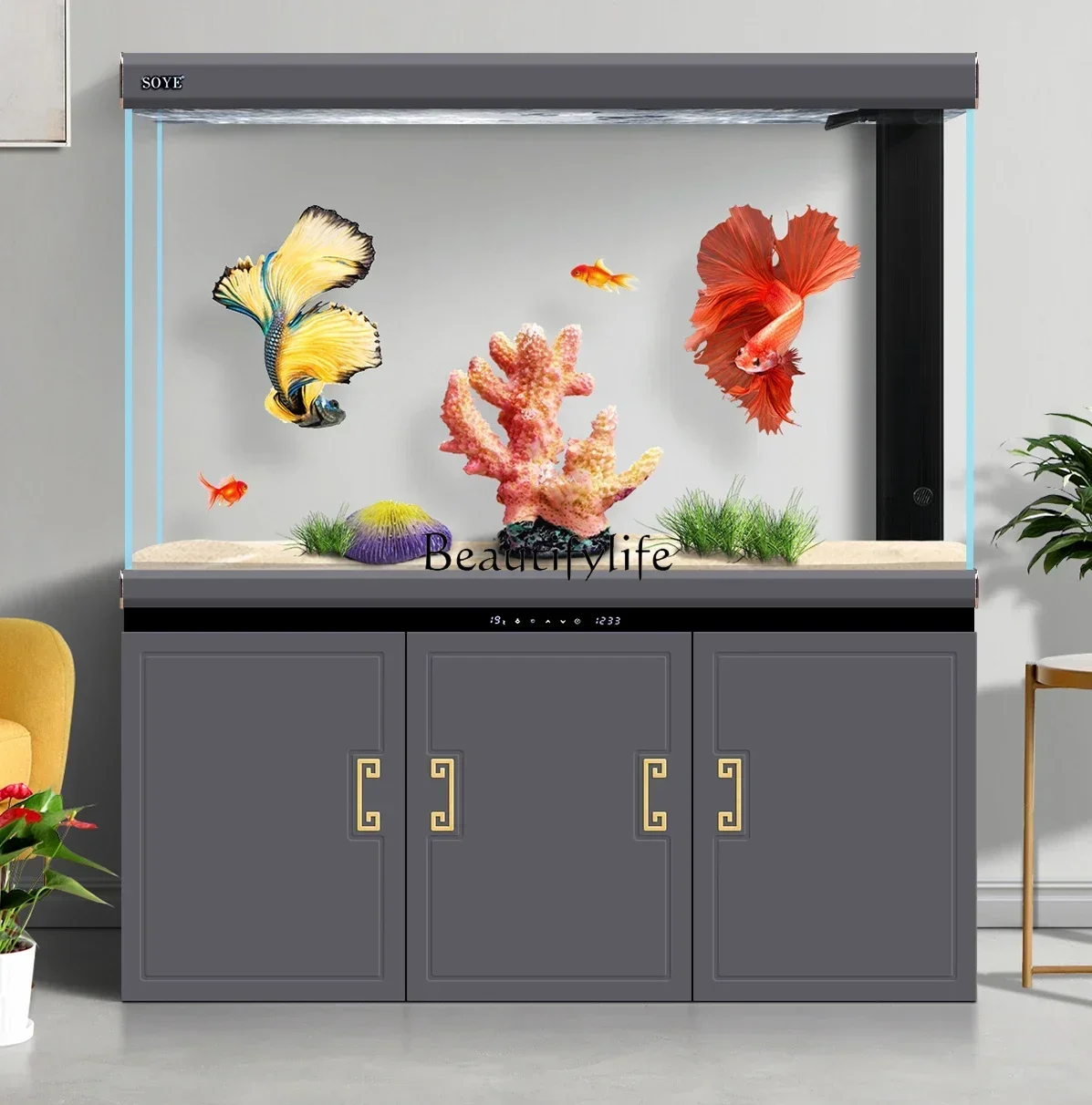 

FG10Super White Fish Tank Aquarium Home Living Room Large Floor Dragon Fish Tank Light Luxury Partition Ecology
