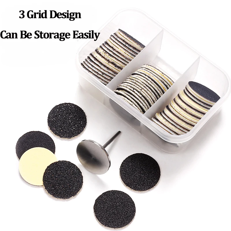 60Pcs Foot Rasp Files Pedicure Remove Dead Skin Sawing Sholts Cuticle Callus Replacement Black Sandpaper Disc Sanding Accessory