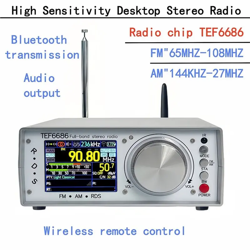 Full-Channel Stereo Radio TEF6686, High Sensitivity Desktop Stereo Radio Featuring Bluetooth Infrared Remote Control