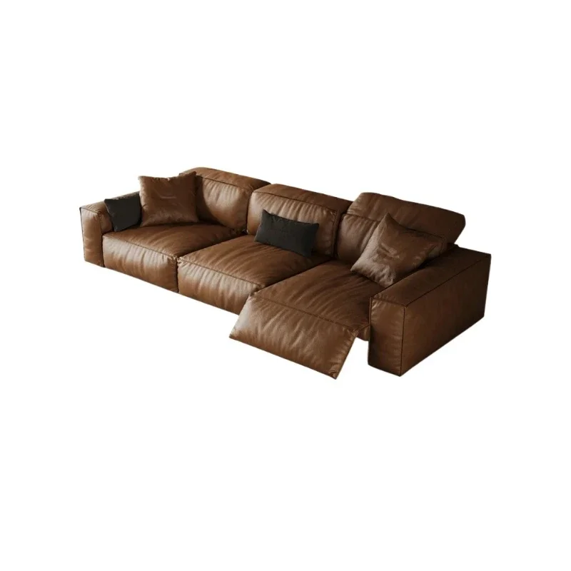 Oil wax leather upturned feet electric sofa zero against the wall electric leather tofu blocks straight row