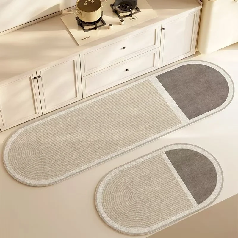 VIKAMA Elliptical Geometric Lines Striped Kitchen Carpet Foyer Anti Slip Minimalist Printed Floor Mat Home Decoration