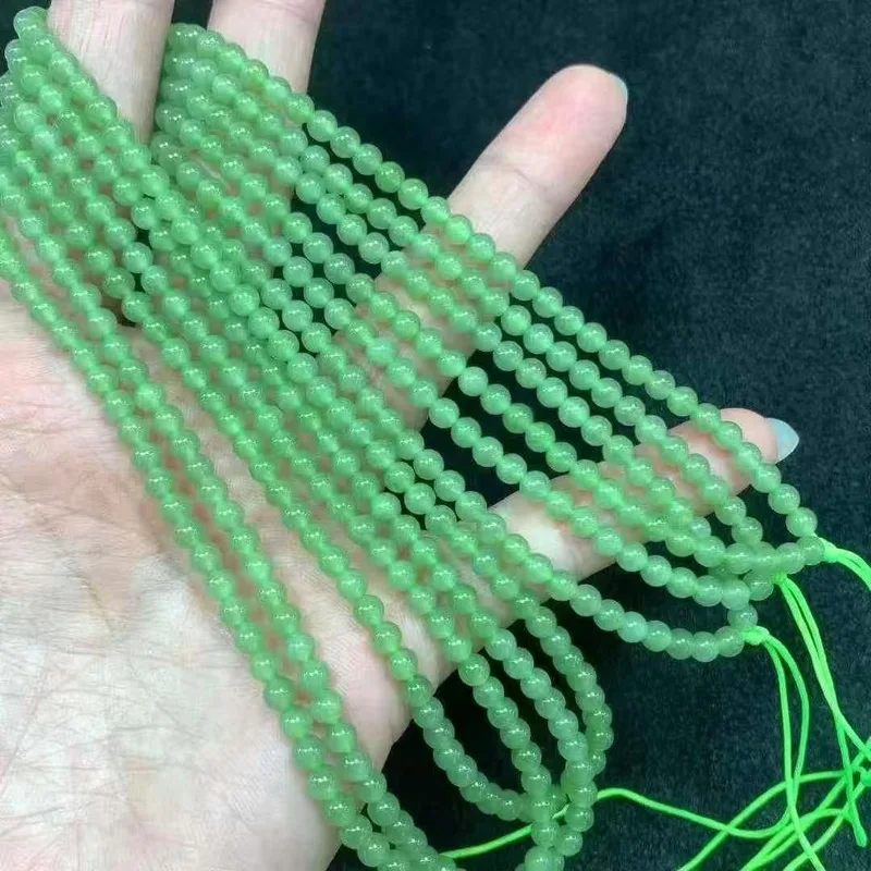 Hetian Russian Material Jade 4Mm Small Green Long Accessory Chain Multi-Loop Bracelet Plain Beads