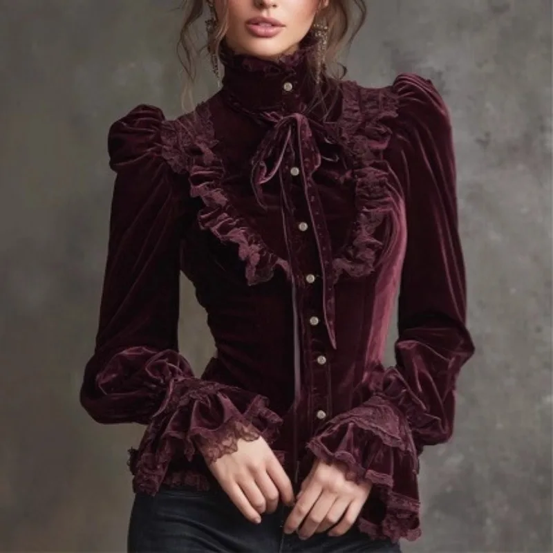 Gothic Loose Dress Velvet Vintage Langarmshirt