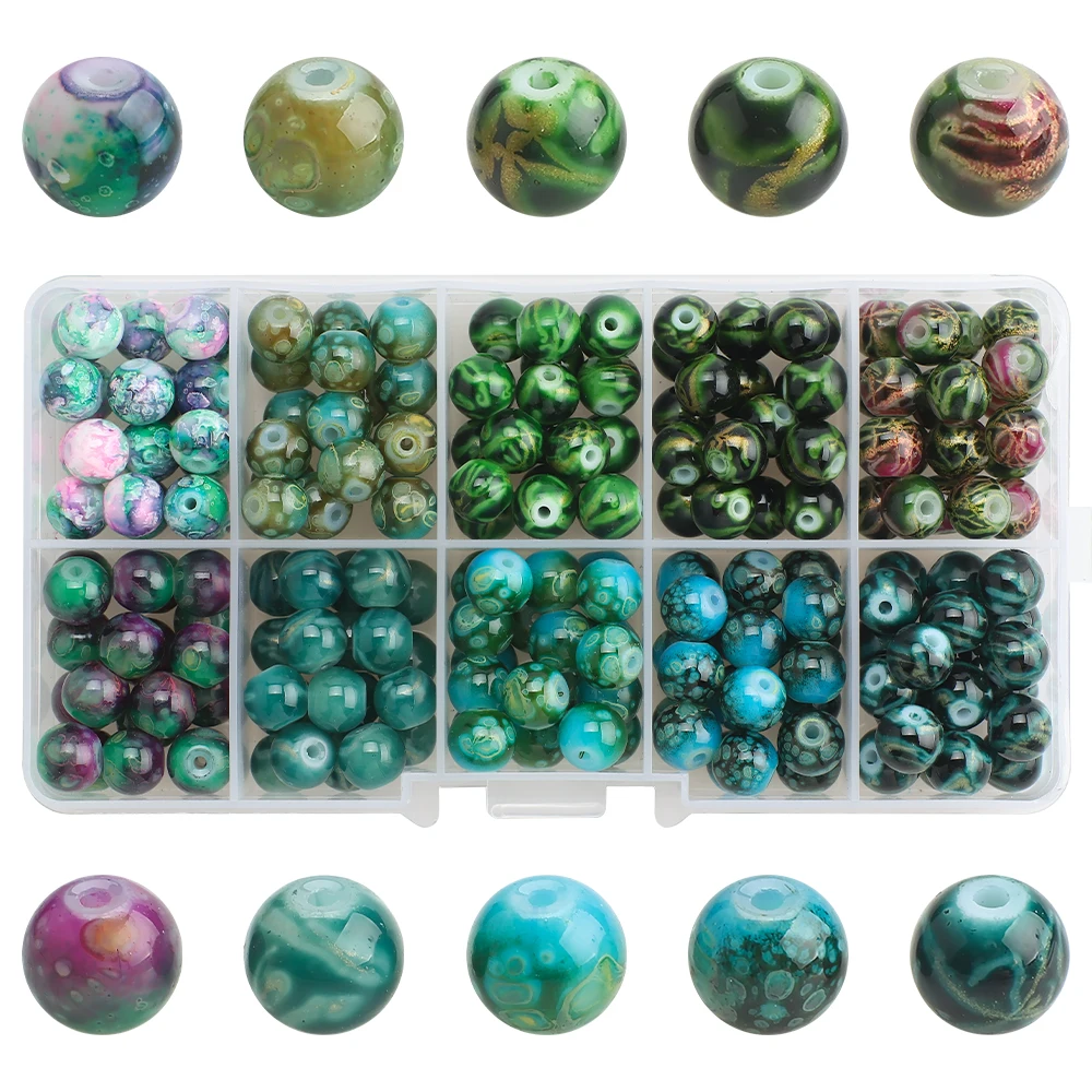 200 Stück 8 mm runde Perlen aus Crackle-Kristallglas, imitierte Jadesteine für DIY-Armbänder und Halsketten, Bastelbedarf im chinesischen Stil