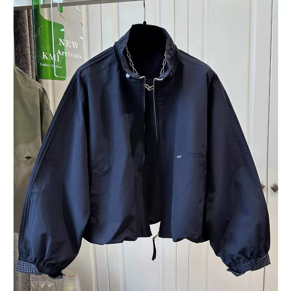 موضة الخريف خندق معطف المرأة شيك فضفاض عادية كل مباراة معطف قصير المرأة طويلة الأكمام سترة واقية السيدات ملابس خارجية #5