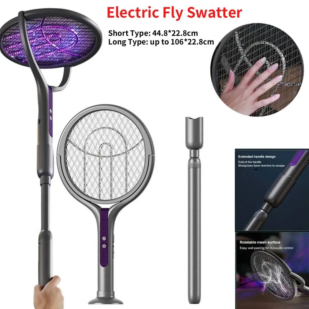 Mosquito Swatter Extendable Mosquito Killer Racket with Rotating Head Electric Fly Mosquito Trap Light for Home Garden Camping