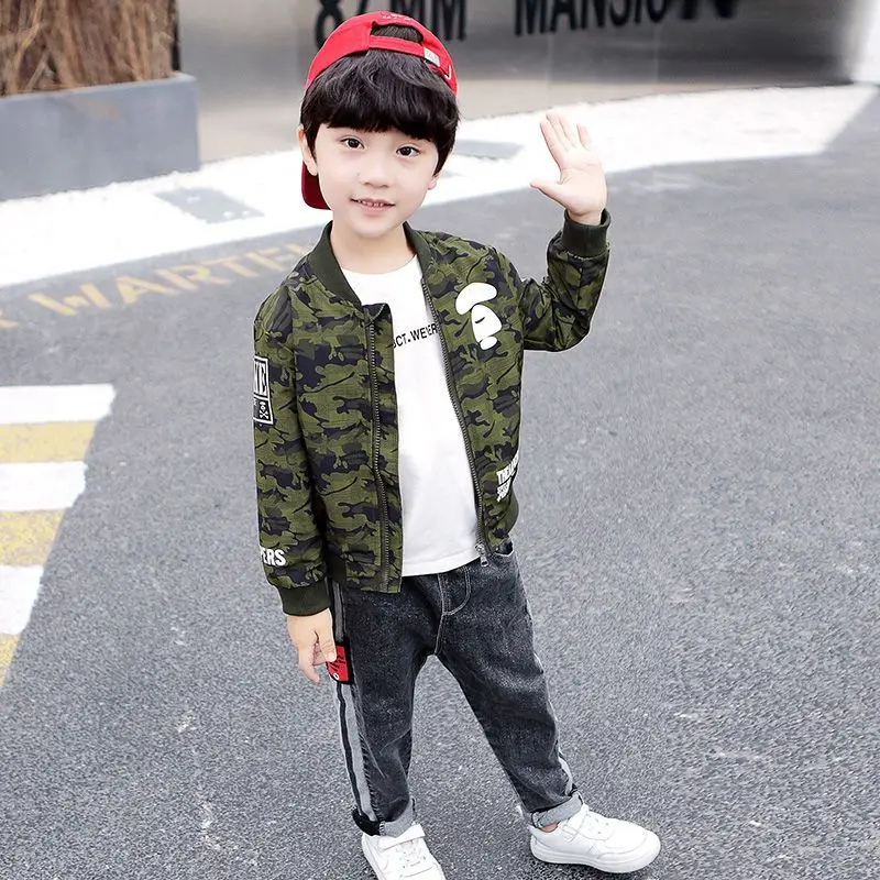 Новинка 2025, камуфляжная бейсбольная куртка для мальчиков, двухслойная ветровка, куртка для детей, весенне-осенние тенденции, стильная уличная куртка