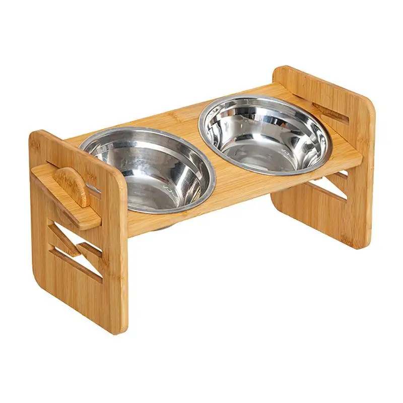 Double Cat Water Bowl Tilt Feeding Double Dishes For Cats Adjustable Height Dog Stainless Steel Bowls With Stand For Dogs Cats