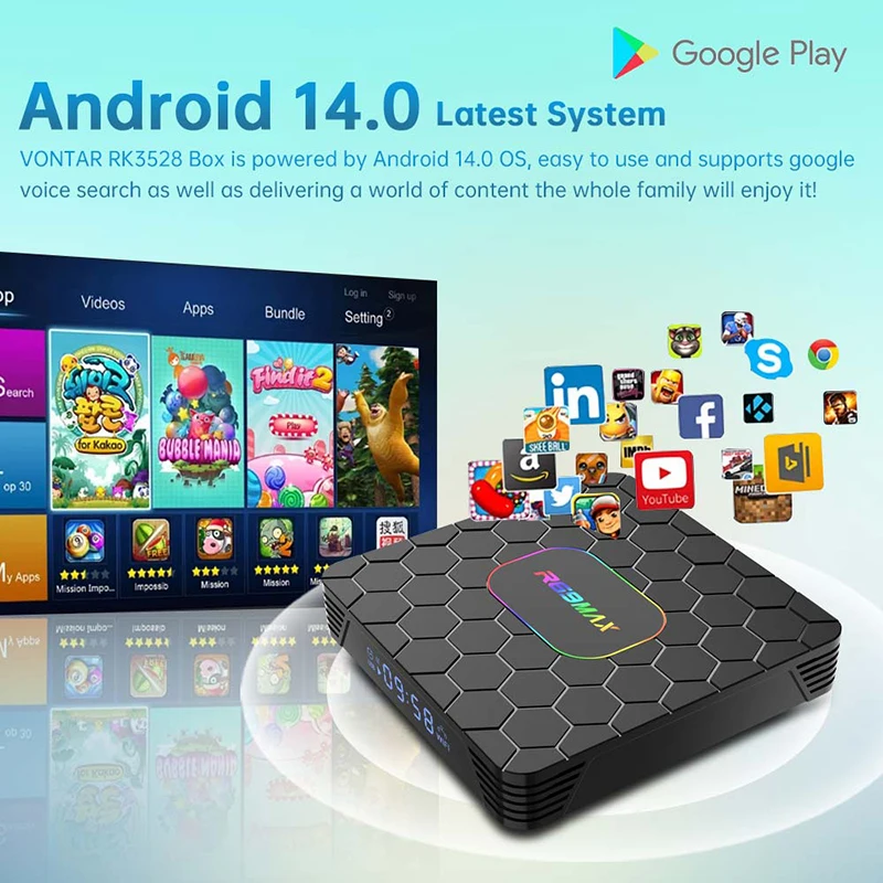 R69 Max Android 14 Smart TV Box Rockchip RK3528 Quad-core 8K HD Bluetooth5.0 Media Player Set-Top Box Suporte Google Netflix
