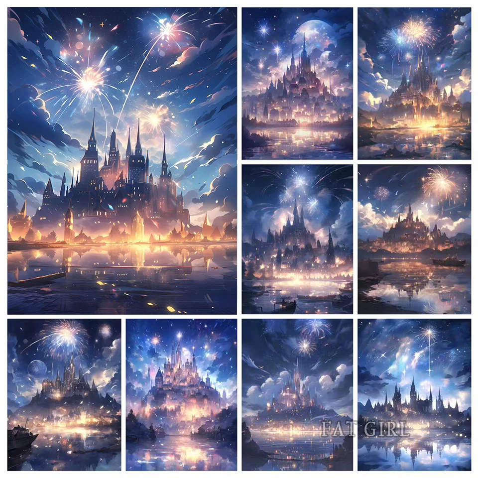 New Arrival Dream Fireworks Castle Pictures Diy Diamond Painting Full Square Diamond Mosaic 5d Diamond Embroidery Nordic Decor