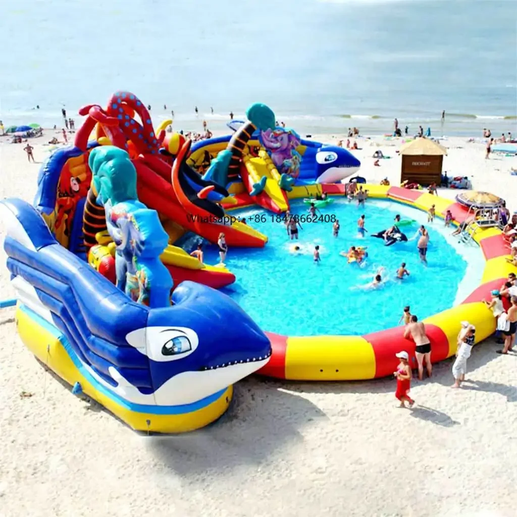 Festival Commerical Mobile Land Pink Princess Inflatable Ground Water Park With Pool Slide for Adults and Kids With Cheap Price