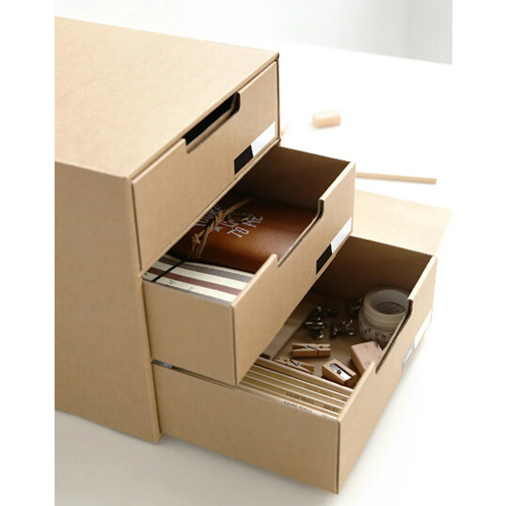 

Large Storage Box Desk Organizer Kraft Paper Stationary Container Drawer Type Document Holder Easy Assemble Disassemble