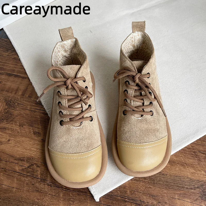 Careaymade-Autumn/Winter Art Splicing soft sole comfortable single shoes Lace up Boots Flat Heel Soft Sole Women's Short  Boots