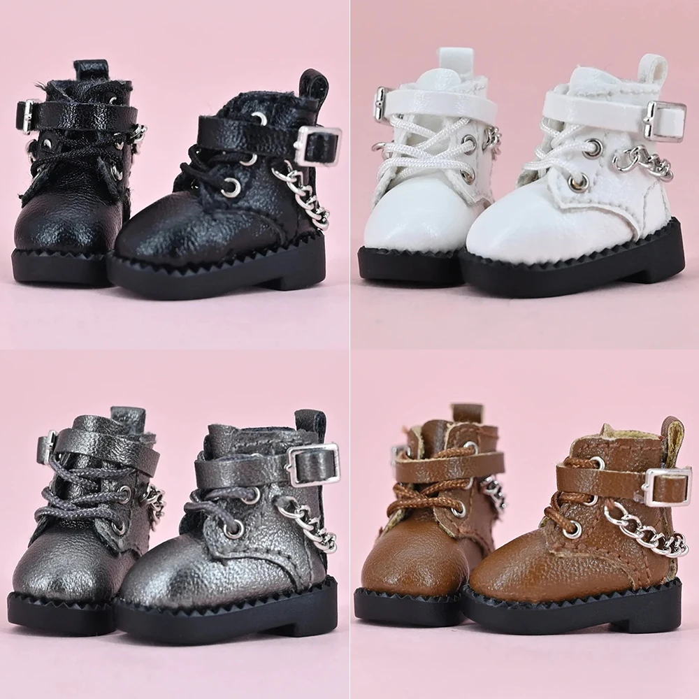 Locomotive Style Black Leather Obitsu 11 Doll Shoes Ob11 Doll Nendoroids Shoes With Chain For Ddf Body9 1/12 Bjd Gsc Bjd Doll