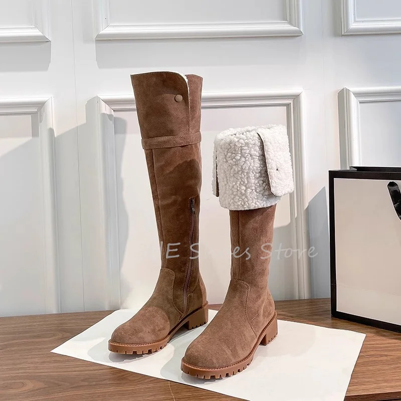 Fashion Turned-over Edge Snow Boots for Women Over the Knee Boots Winter Warm Pulsh Boots Ladies outside Anti-slip Zipper Boots