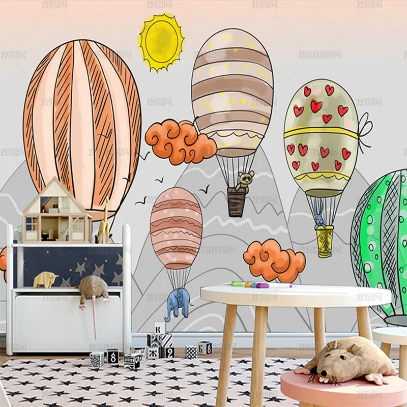 Custom 3D Nordic hand painted wallpaper children room cartoon animal balloon bedroom living room TV background wall restaurant