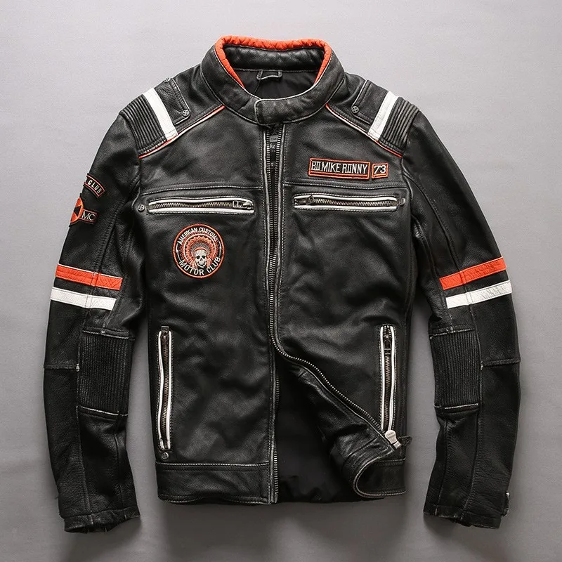 New stand-up collar short motorcycle leather men's top layer cowhide