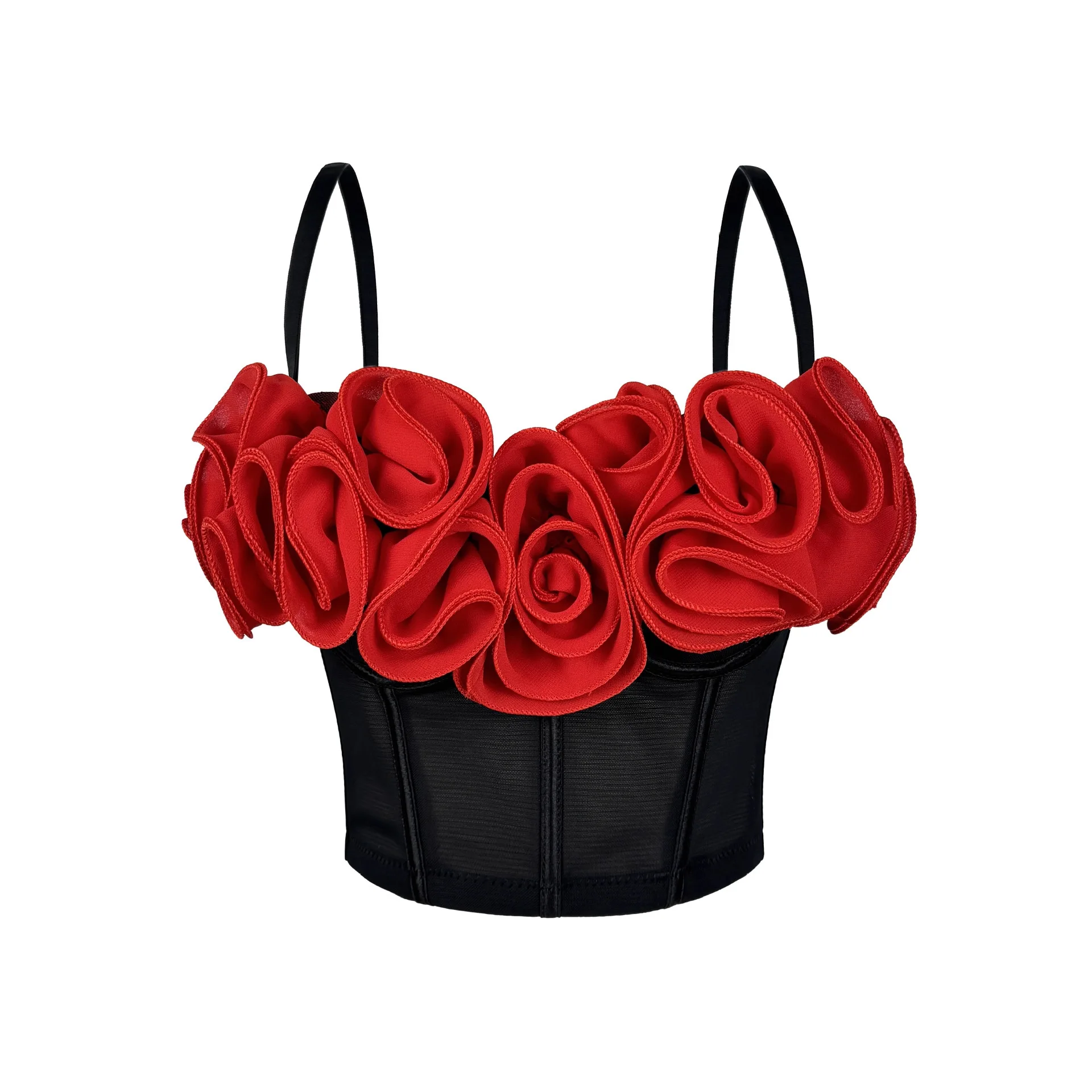 

3D Floral Corset Bra, Sheer Mesh Bralette with Boning for Women, Pure Desire Style Bustier Top, Sexy Removable Straps Camisole