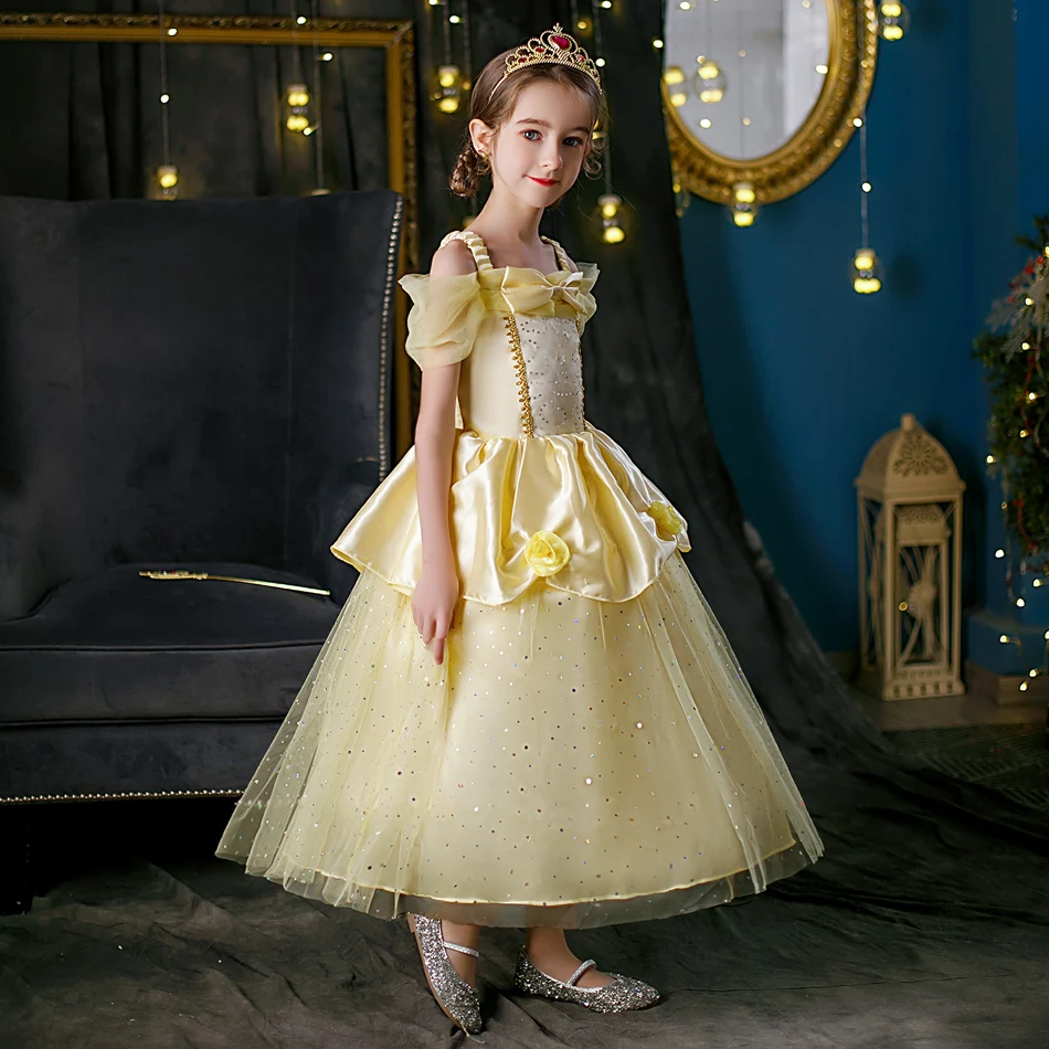 Disney Prinzessin Kostüm für Kinder Mädchen Belle Cosplay Kleid Phantasie führte Licht blinkende Geburtstags feier Prinzessin Kleid lässige Kinder