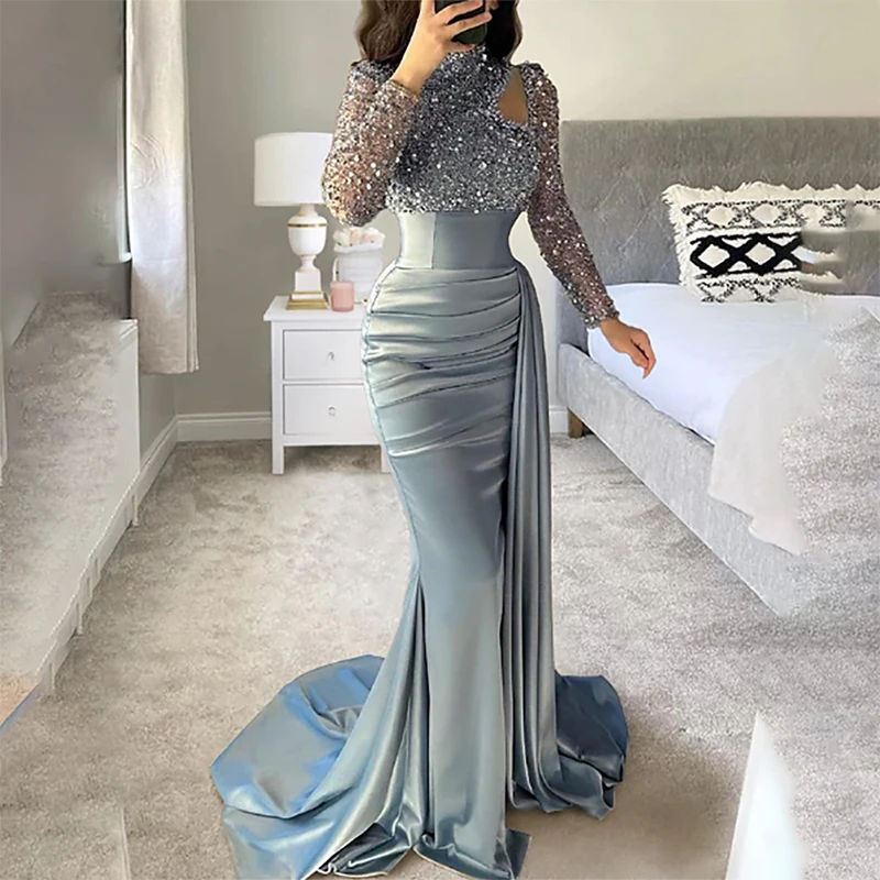 

Customized Sparkle Luxury Long Evening Dresses for Special Occasions High-Neck Floor-Length Women Gala Prom Party Gowns 2025