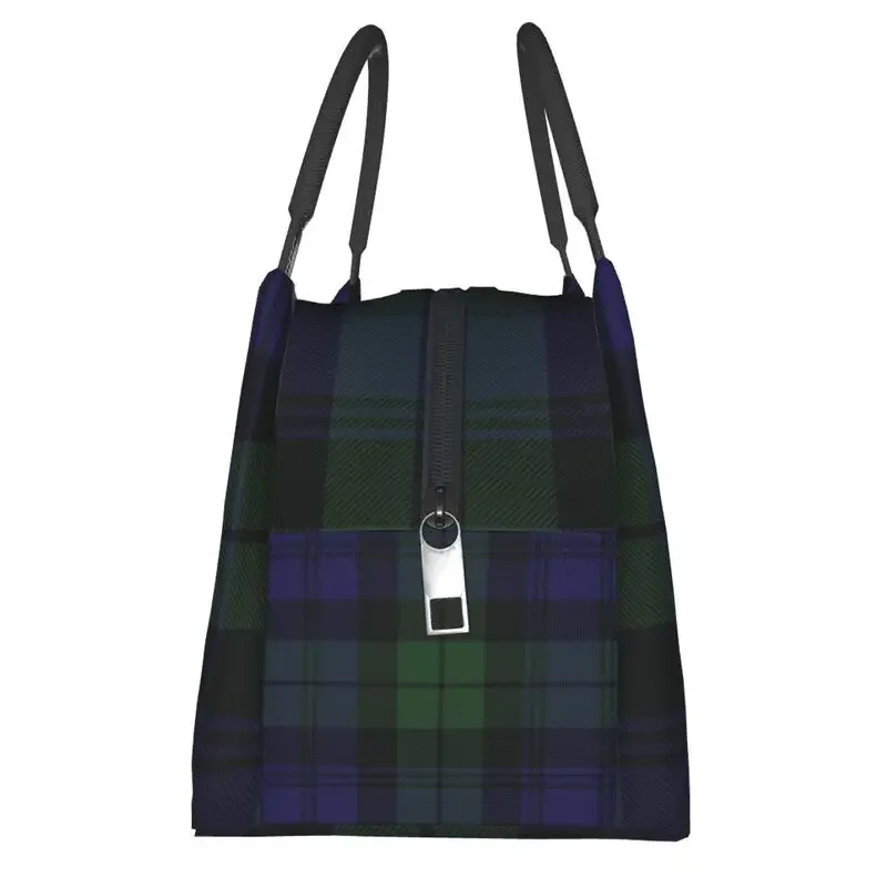 Black Watch Tartan Clock Green And Blue Insulated Lunch Bags for Women Leakproof Clans of Scotland Thermal Cooler Lunch Box