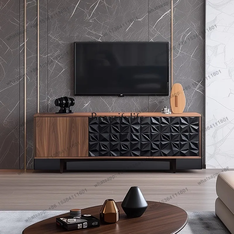 13Italian minimalist walnut TV cabinet household living room solid wood audio-visual storage side cabinet