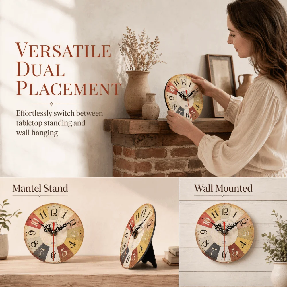 12 Inch Wall Clock Quartz Movement Silent Non-Ticking Wood Wall Clock Battery Operated European Style Round Wall Clock Kitchen