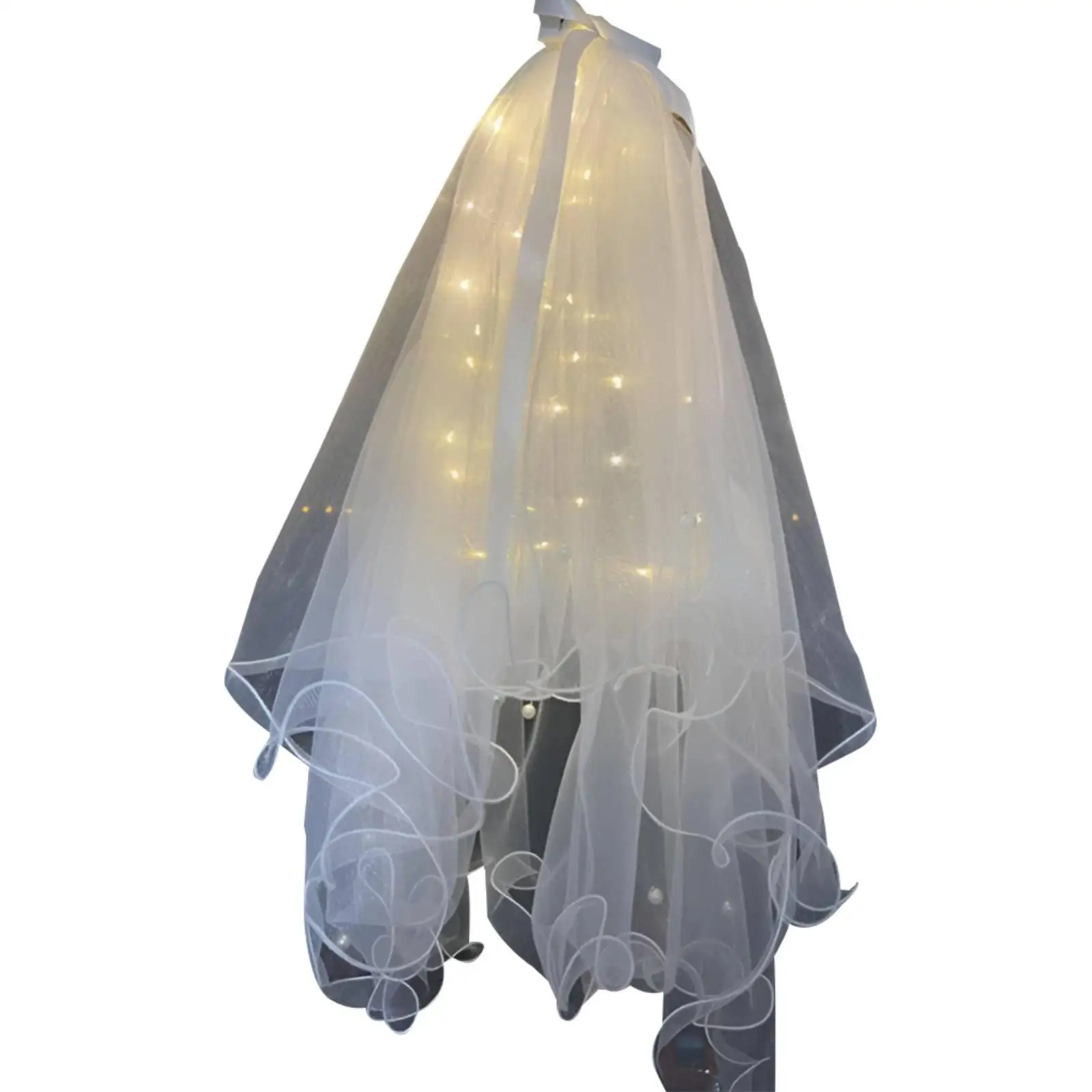 Light Up Veil Double Layer Tulle Secure Hair Clip for Weddings