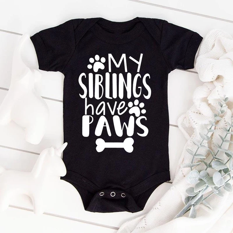 My Siblings Have Paws Cute Infant Onesie Newborn Baby Girl Clothes Cartoon Pattern Printed Toddler Boy Jumpsuit Romper