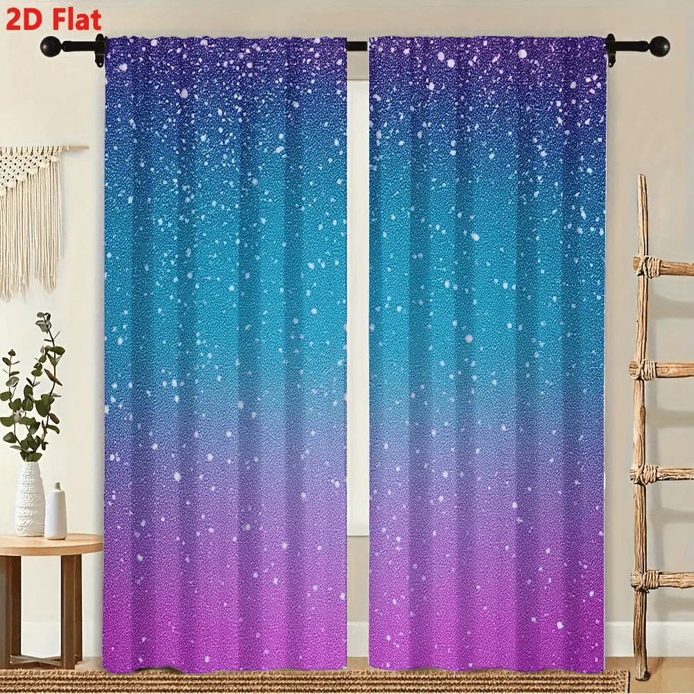 

2pcs Curtains Purple, Blue, Pink Starry Dots Gradient Pattern Window Drapes For Bedroom Room Decor Decoration Window Treatment.