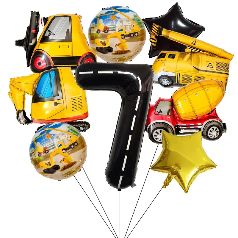 11-teiliges Geburtstagsballon-Set mit Bagger-Bauphema – farbenfrohe Party-Dekoration für Kindergeburtstage mit technischem Thema – Detail 9