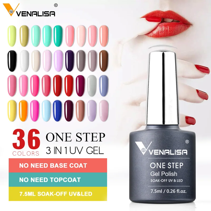 36Color/kit Venalisa 3 in 1 One Step Gel Polish 7.5ml Fast Dry Nail Art Design Manicure Soak Off UV Gel Enamel Nail Lacquer