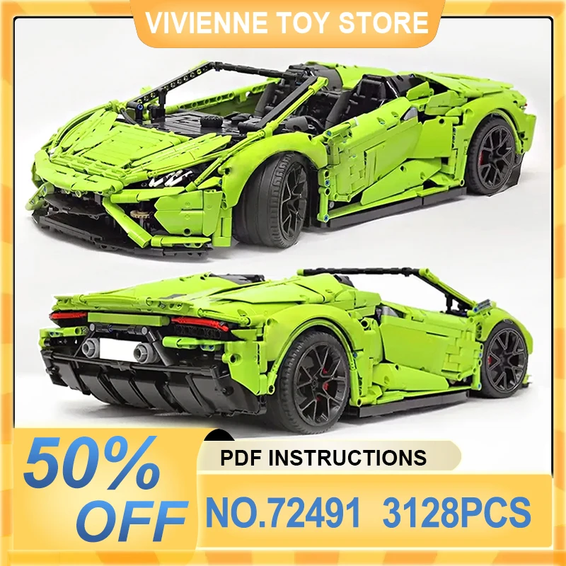 MOC- 72491 Technical Super Sport Car Building Block Custom Vehicle Brick DIY Toys Assembly Birthday Christmas Gift For Boys Kids