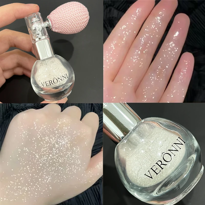 Spray de pó iluminador de diamante de 4 cores, à prova d'água, alto brilho, brilho, bronzer corporal, destaque em pó, iluminador de contorno facial