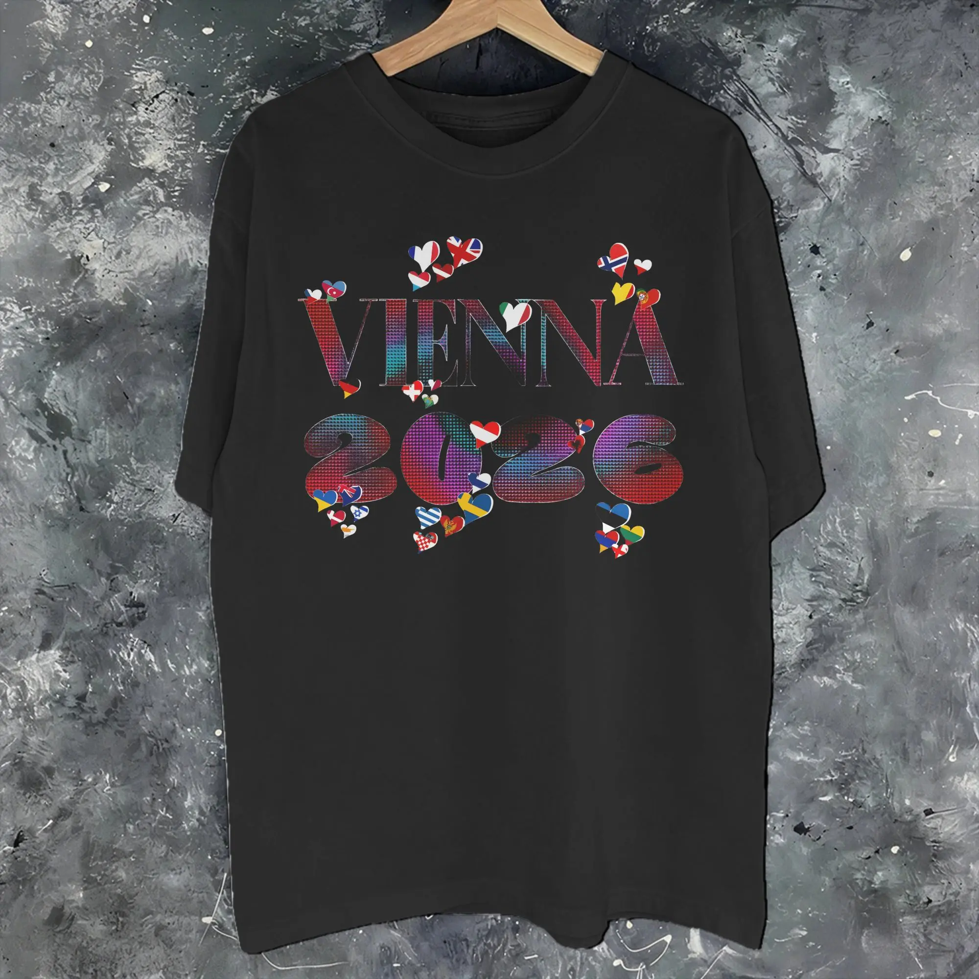 Printed Love Graphics Eurovision Vienna ESC 2026  T Shirt For Unisex  Cotton Tee Shirt Short Sleeve Tops