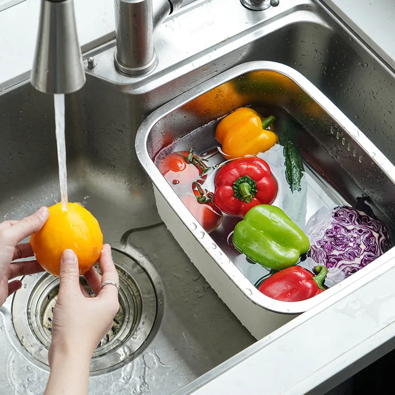 Cross-border Japanese-style large vegetable wash basin fruit and vegetable drain basket 304 stainless steel multi-purpose fried