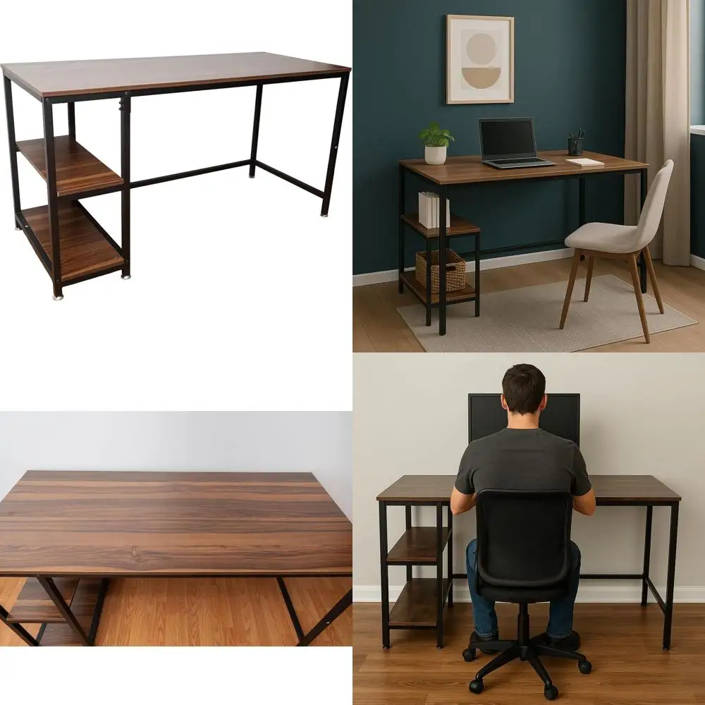 

Industrial Computer Desk with Storage Shelves, Wooden Study Writing Table for Home Office, Bedroom, Living Room, Espresso Brown,