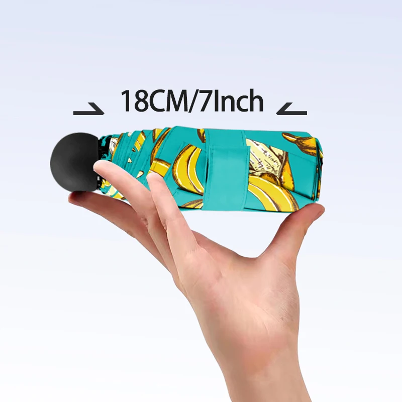 مظلة الموز الصغيرة القابلة للطي المدمجة المرنة وخفيفة الوزن ومحمولة على شكل زهرة وفاكهة وحماية من الأشعة فوق البنفسجية وجيب من الجلد للنساء