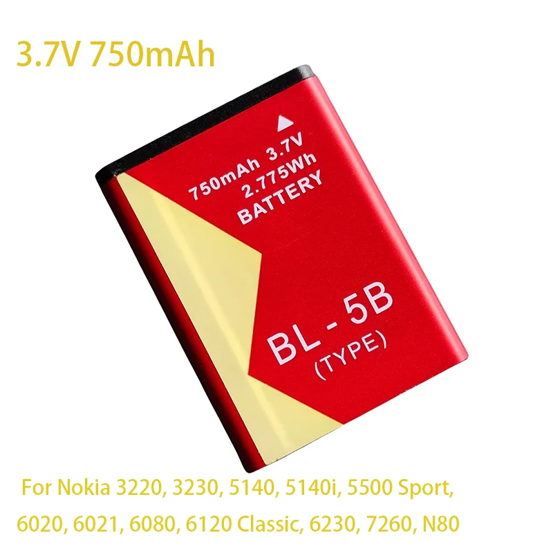 Bateria de substituição para celular BL-5B 3.7V 750mAh para Nokia 5140 5300 5320 N80 N83 6120C 7360 3220 3230 5070 N83 N90
