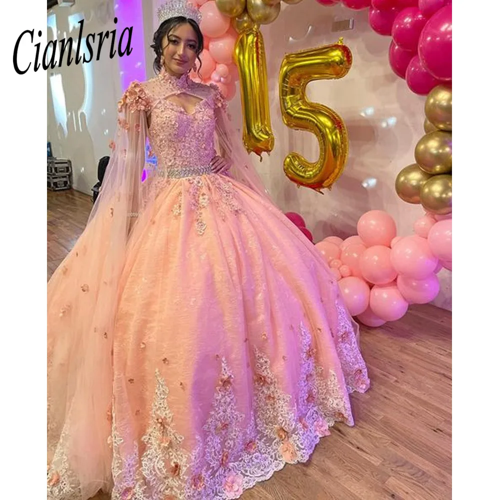 2022 блестящее бальное платье, платья Quinceanera с накидками, милое кружевное платье с аппликацией, милое праздничное платье 16