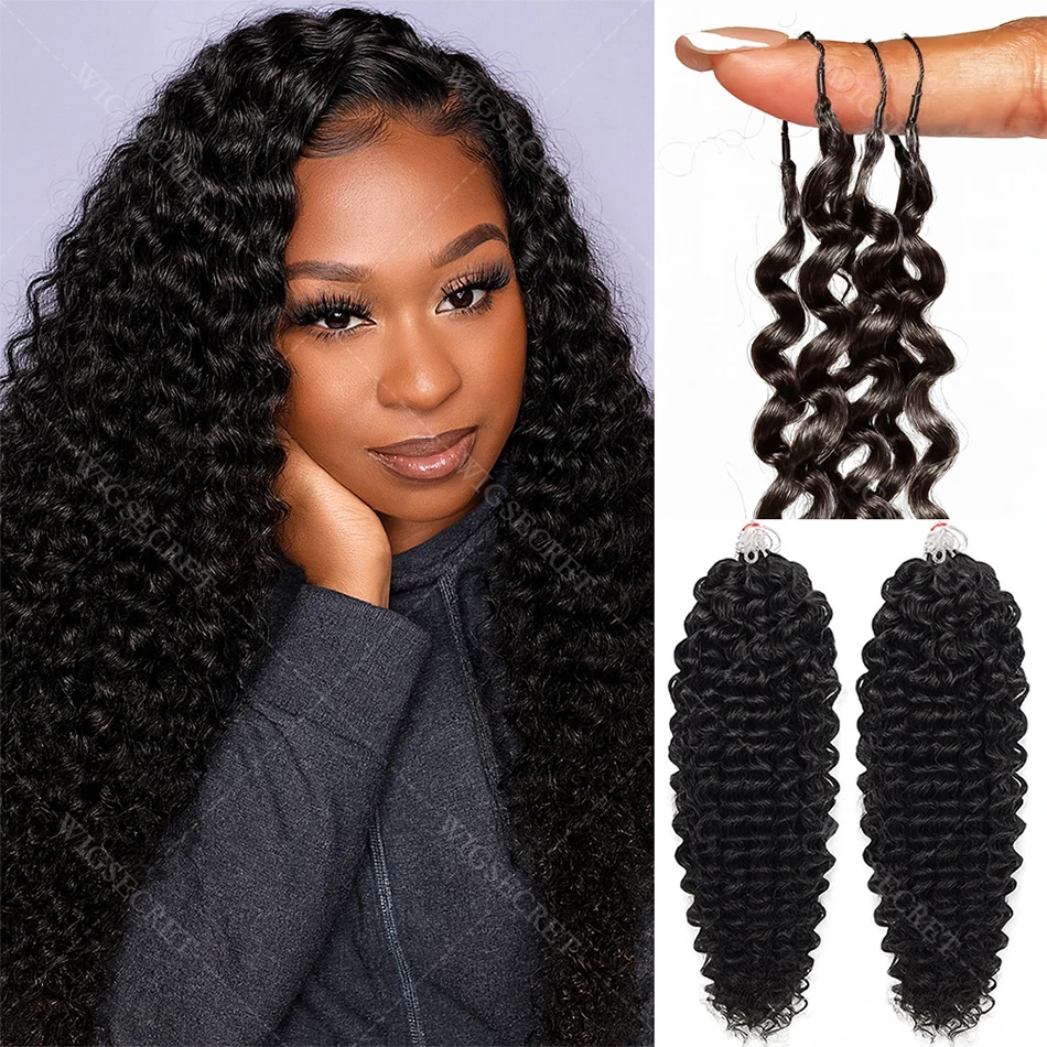 

Deep Wave Knotless Pre-Separated Crochet Hair Extensions Human Hair Deep Curly Feather Crochet Hair For Reusable Boho Braids