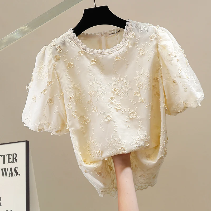 

Faionable Heavyweight Bubble Sve round Ne Loose Fit irt Breathable Bamboo Cotton ort Sve Ele Top Design