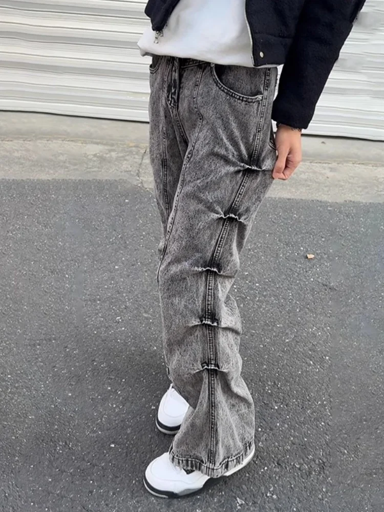 

Винтажные мужские широкие джинсы с завышенной талией, осень-зима, прямой крой, утягивающий дизайн, классические прямые брюки-трубы