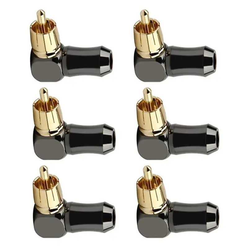 AA60 6Pcs RCA Connector Audio Plug Male 90 Degree Right Angle Elbow Speaker Terminal for Soldering Video Cable