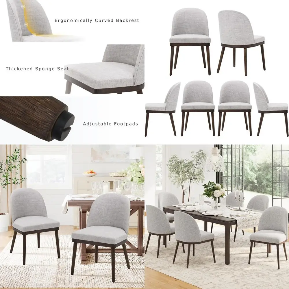 

Набор деревянных обеденных стульев с обивкой из 6 предметов, широкое сиденье со спинкой, светло-серый для столовой, гостиной или использования в отеле