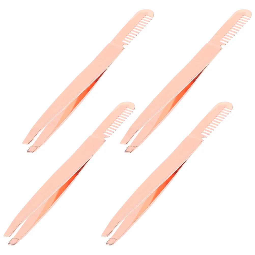 4 Pcs Stainless Steel Eyebrow Tweezers Rose Gold Tools for Eyelash Extensions Ingrown Hair Removal Portable