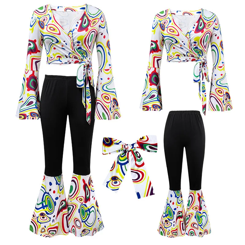 Women's 70s 80s Disco Dress Sets Hip Hop Cosplay Suits Party Hippie Retro  Printing Hippie Bell Bottom Disco Halloween Costumes - AliExpress 200000532